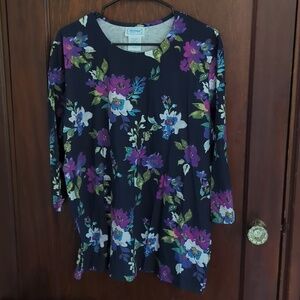 New with Tags Natural Navy & Purple Floral Blouse Size XL